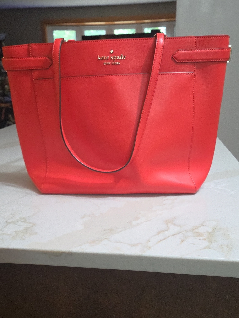 kate spade Orange Leather Structured Laptop Bag/Tote with Gold Logo